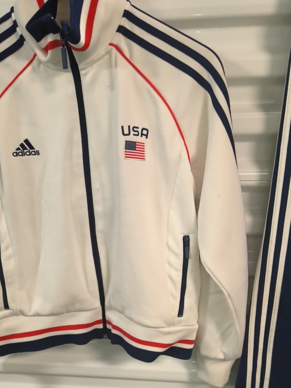 Vtg Adidas Team USA Track Jacket Full Zip Striped Pocket Athletic White+ Joggers - Picture 4 of 16